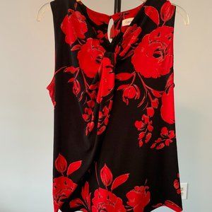 Calvin Klein- Sleeveless Red/Black print blouse- size PS